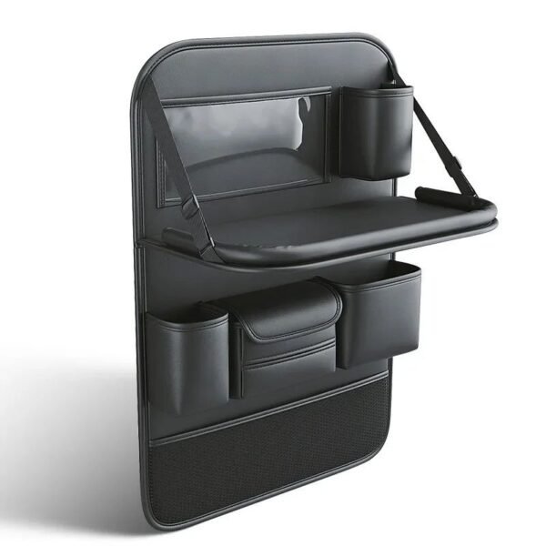 Leather Car Seat Organizer with Foldable Tray