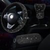 Dazzling Rhinestone Car Steering Wheel Cover, Gear Cover, Armrest Mat Set