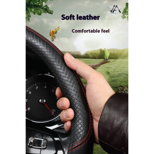 Car Steering Wheel Cover Leather Summer Four Seasons Steering Wheel Cover Breathable Thousand Models (7) Red Stitching Steering Wheel