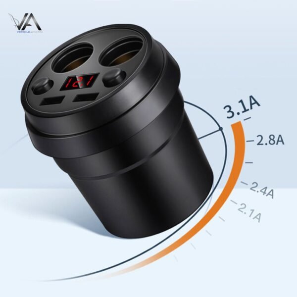 Multi-function Cigarette Lighter Digital Display Multi-mouth Cup Type Car Mobile Phone Car Charger (3) Digital Display Car Charger