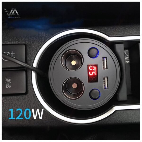Multi-function Cigarette Lighter Digital Display Multi-mouth Cup Type Car Mobile Phone Car Charger (4) Car Cigarette Lighter Adapter