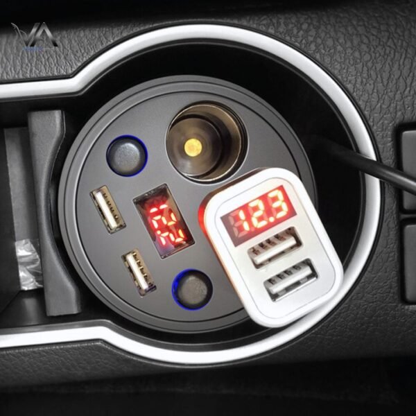 Multi-function Cigarette Lighter Digital Display Multi-mouth Cup Type Car Mobile Phone Car Charger (6) Cup Holder Car Charger