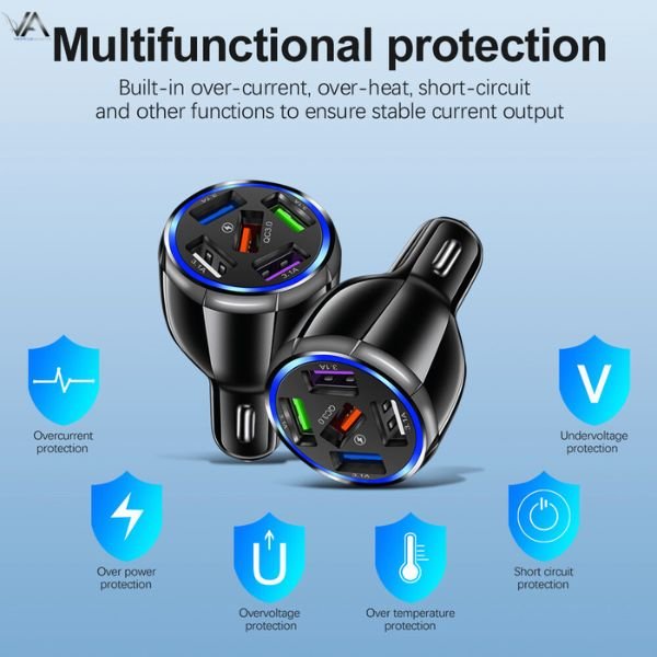 QC30 Car Mobile Phone 5usb Car Charger (3) Multi-Port Car Charger